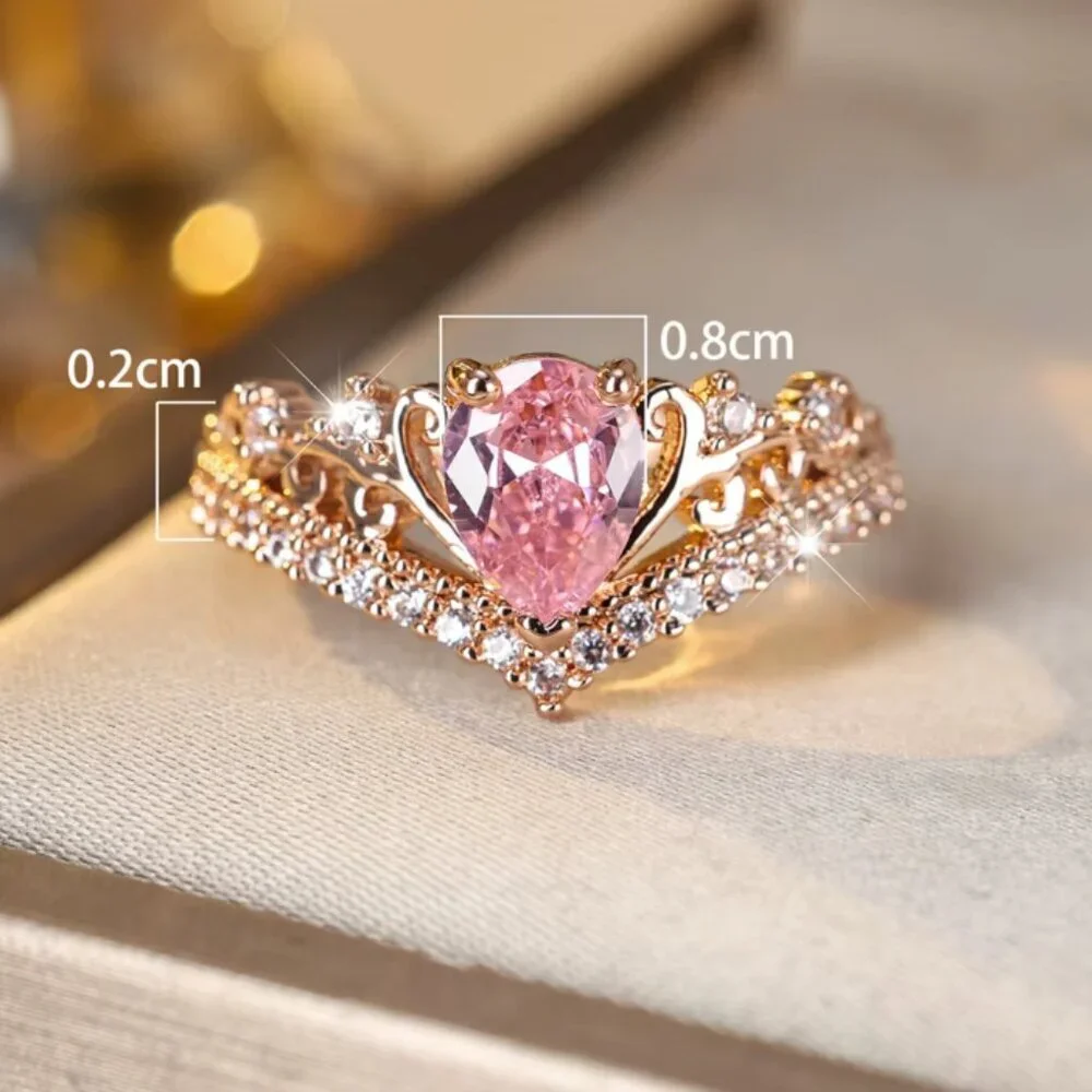 NEW 14k Rose Gold Pink Sapphire Pear Cut Diamond Ring Tear Drop Ring